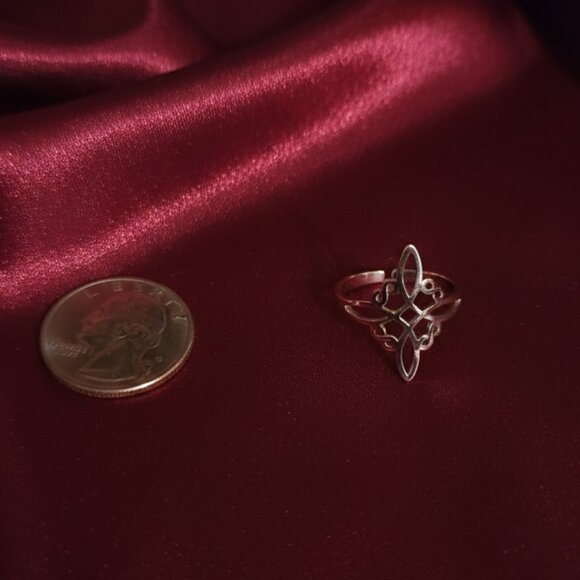 Silver Stainless Steel Witch Celtic Viking Cross Knot Adjustable Open Ring NWOT - Picture 6 of 8